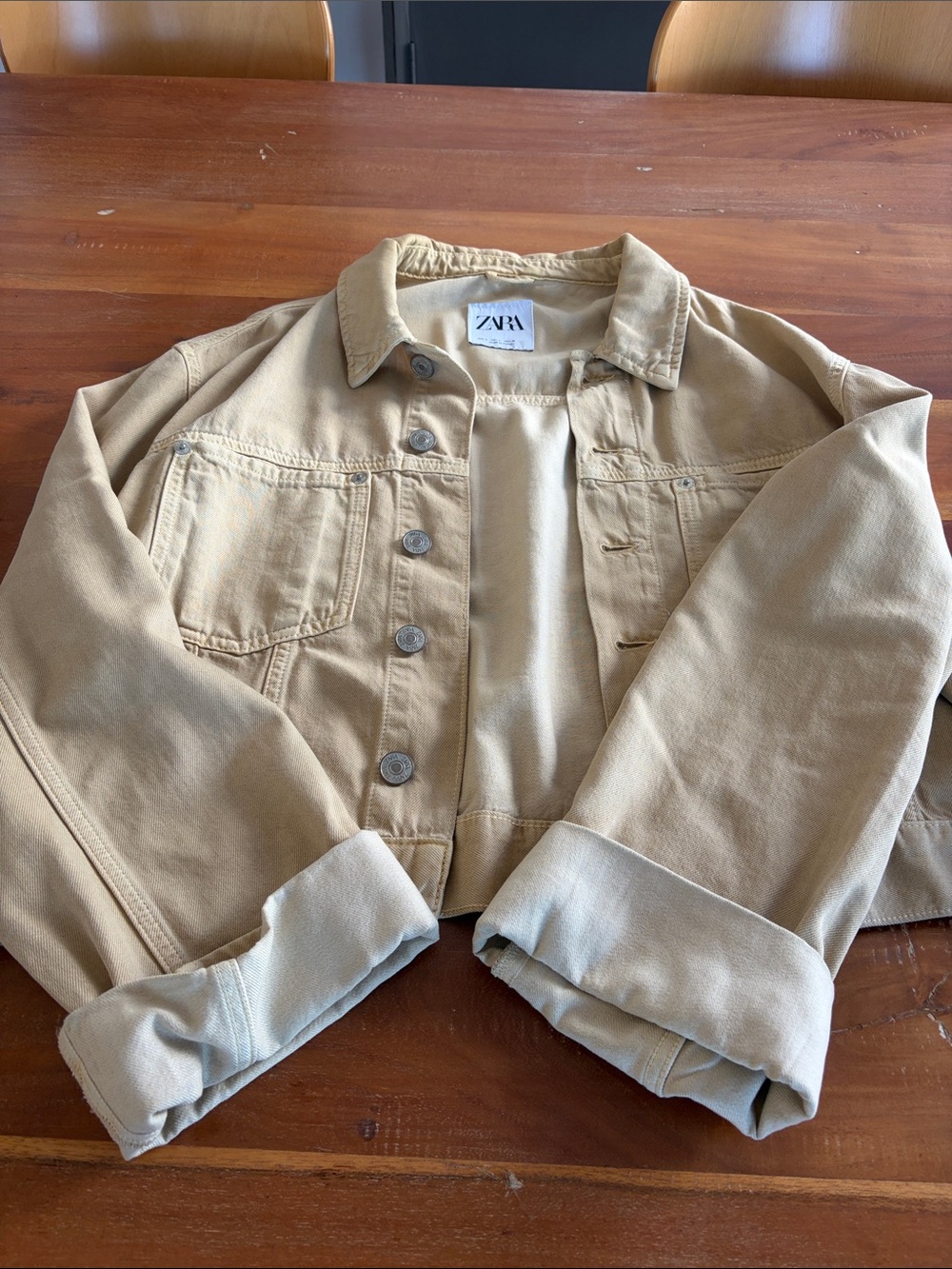 ZARA Beige/Tan Cropped Denim Jacket